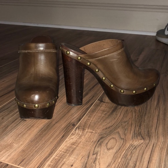 brown platform clogs